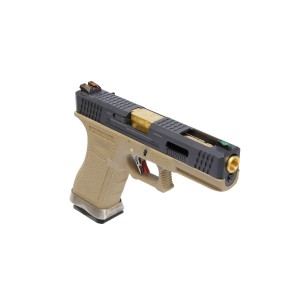 Страйкбольный пистолет WE G18C T2 GBB Pistol ( Black Slide / Silver Barrel / Tan Frame ) WE-G002WET-2